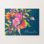 Rosa und orangefarbene Blume<br><div class="desc">Blume mit rosa und orangefarbenen Wasserfarben Navy Name Puzzle</div>