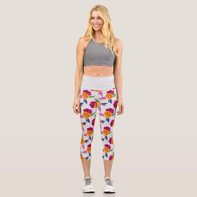 Rosa und orangefarbene Capri-Leggings Capri Leggings (Vorderseite)