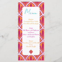 Rosa und orangefarbene Fan-Hochzeit Menükarte