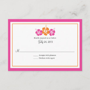 Rosa und orangefarbene Hibiskus-Blume Hochzeitssze RSVP Karte