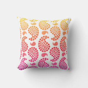 Rosa und orangefarbene Hundepaw Druckpaisley-Muste Kissen