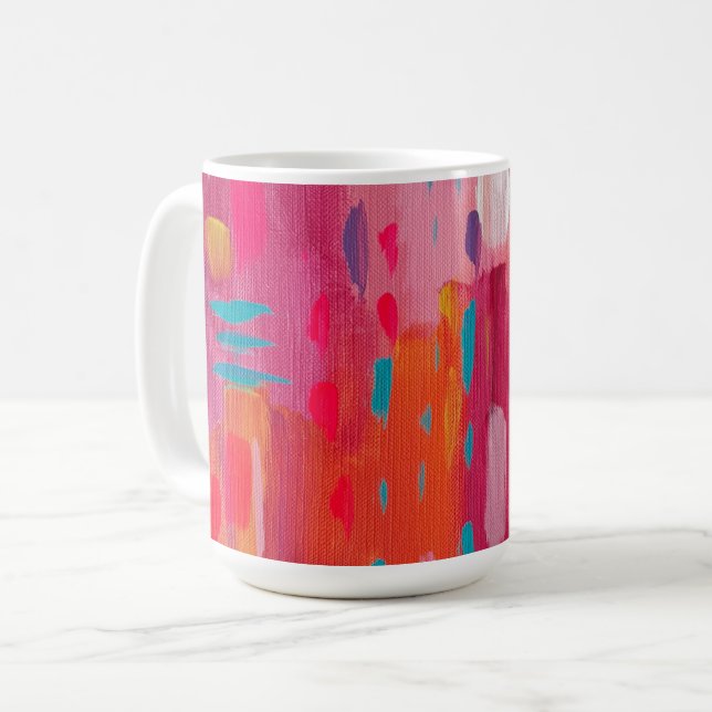 Rosa und orangefarbene Pinselstriche Abstrakt Kaffeetasse (Vorderseite Links)