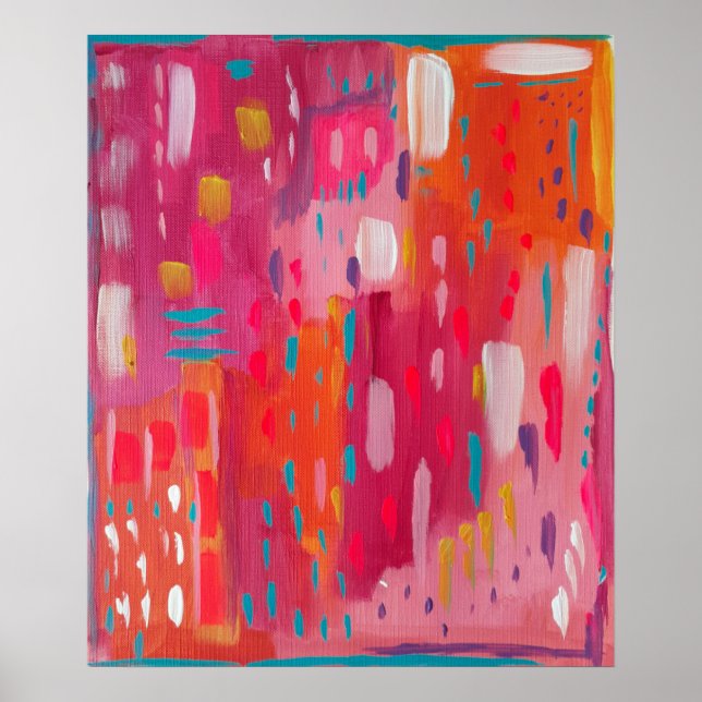 Rosa und orangefarbene Pinselstriche Abstrakt Poster (Vorne)