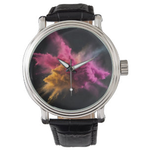Rosa und orangefarbene Pulverblase Armbanduhr