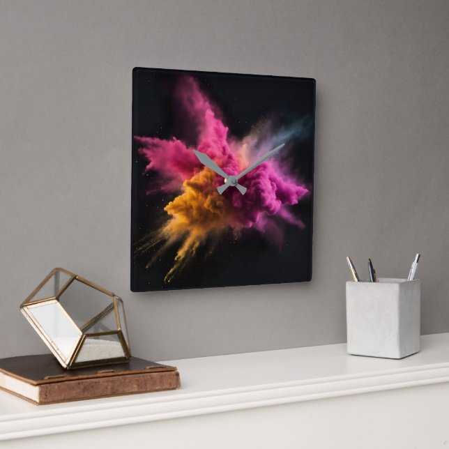 Rosa und orangefarbene Pulverblase Quadratische Wanduhr (Büro)