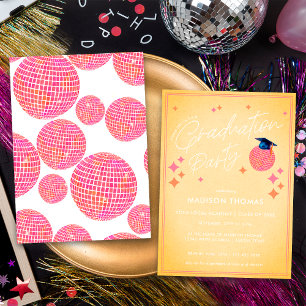 Rosa und orangefarbene Retro Disco Ball Graduation Einladung