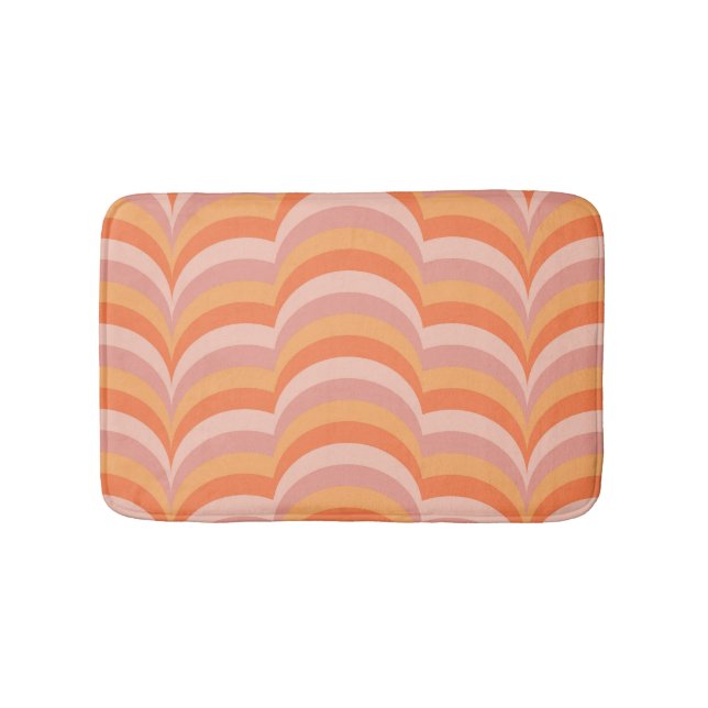 Rosa und orangefarbene Retro-Muster Badematte (Vorderseite)