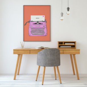 Rosa und orangefarbene Retro-Schreibmaschine im Vi Poster