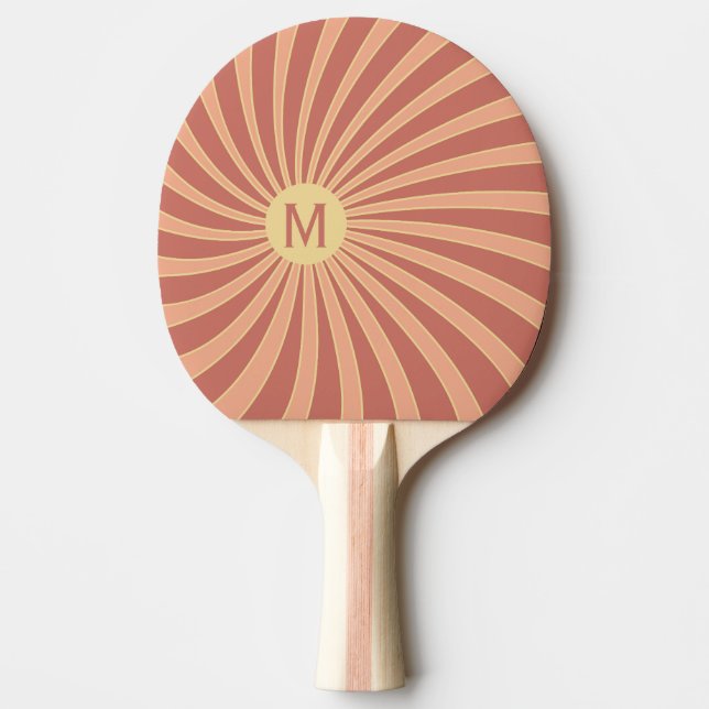 Rosa und orangefarbene Retrodesign Tischtennis Schläger (Vorderseite)