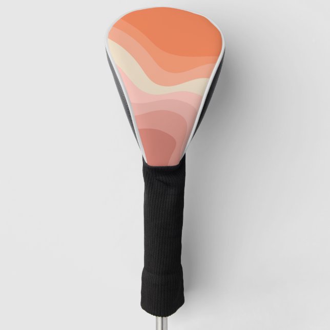 Rosa und orangefarbene Retrowellen Golf Headcover (Vorderseite)