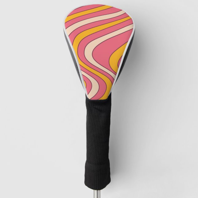 Rosa und orangefarbene Retrowellen Golf Headcover (Vorderseite)