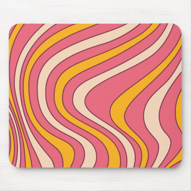 Rosa und orangefarbene Retrowellen Mousepad (Vorne)