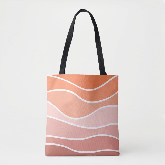 Rosa und orangefarbene Retrowellen Tasche (Vorderseite)