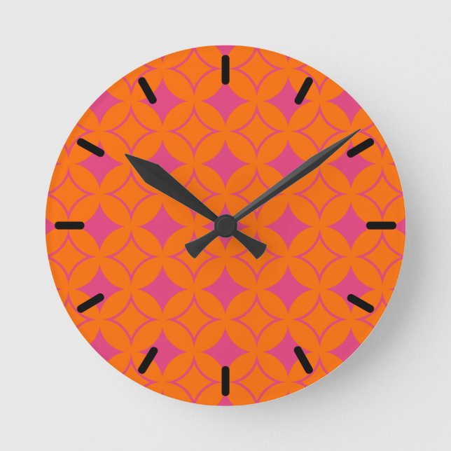 Rosa und orangefarbene Shippo Runde Wanduhr (Vorderseite)