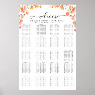 Rosa und orangefarbene Sommer-Blumenkarte Poster