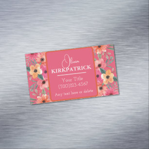 Rosa und orangefarbene Wasserfarben Magnetische Visitenkarte