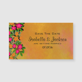 Rosa und orangefarbene Wildblumen beim Hochzeitsta Magnetkarte