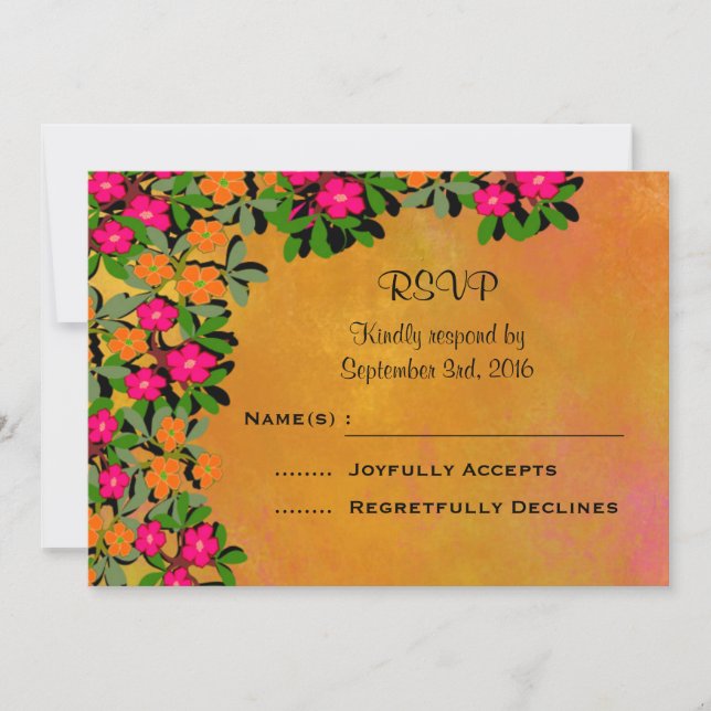 Rosa und orangefarbene Wildblumen Hochzeitsszenari Einladung (Vorderseite)