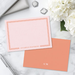 Rosa und orangefarbene zweifache Rand-Monogramm Mitteilungskarte