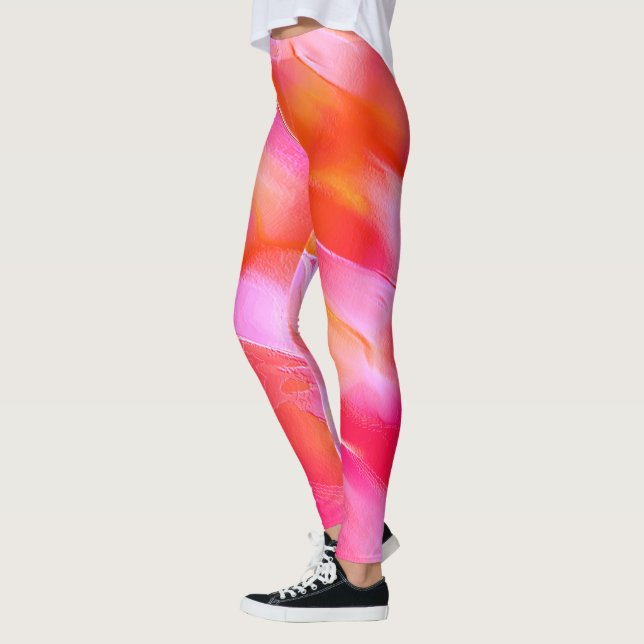 Rosa und orangefarbener Fels Leggings (Links)