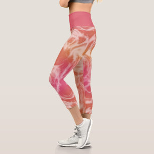 Rosa und orangefarbener Marmor Abstrakt Capri Leggings