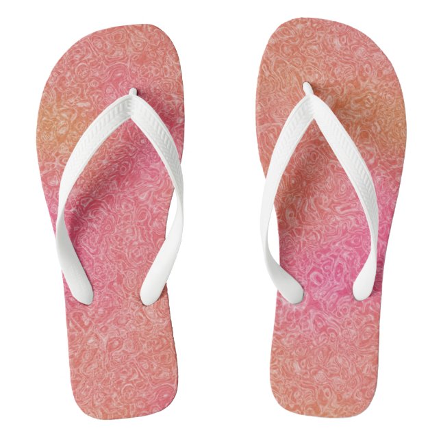 Rosa und orangefarbener Marmor Abstrakter Swirl Flip Flops (Fußbett)