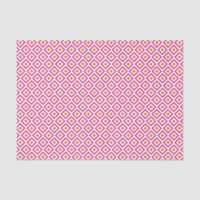 rosa und orangefarbenes Ikat-Diamantenmuster Seidenpapier (Vorderseite)