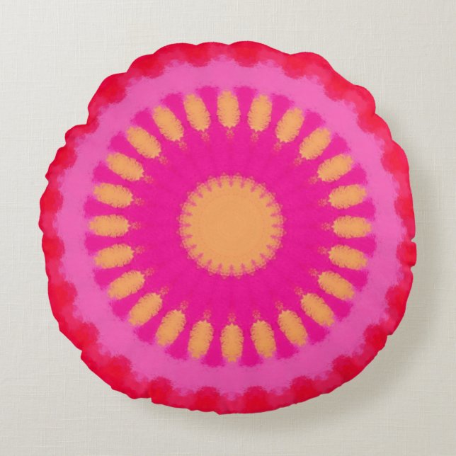 Rosa und orangefarbenes Mandala Rundes Kissen (Vorderseite)