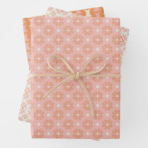 Rosa und orangefarbenes Set aus Blumenpapier