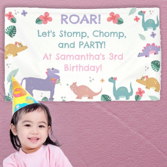 Rosa und Pastell Mädchen-Dinosaurier Banner (Von Creator hochgeladen)