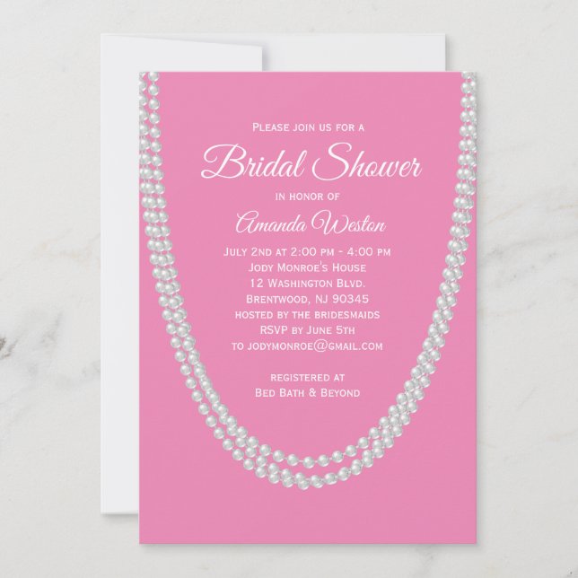 Rosa und Perlen Bridal Dusche Einladung (Vorderseite)