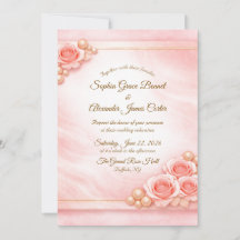Rosa und Perlen Hochzeitseinladung