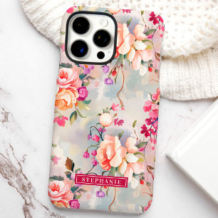 Rosa und Pfirsich Elegante benutzerdefinierte Name iPhone 16 Pro Max Hülle