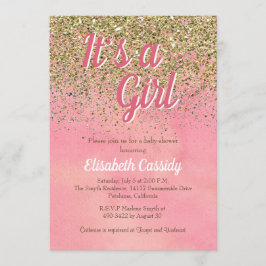 Rosa-und Pfirsich-Glitzer besprühen Baby-Dusche Einladung