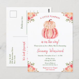 Rosa und Pfirsich-Kürbisse Baby Shower Postkarte