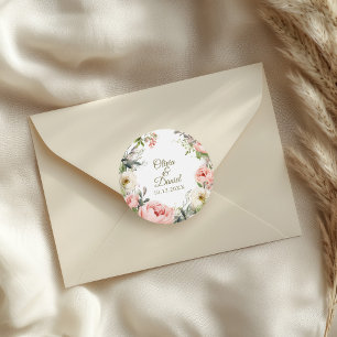 Rosa- und Pfirsich-Pfingstrosen-Hochzeitssiegel fü Runder Aufkleber