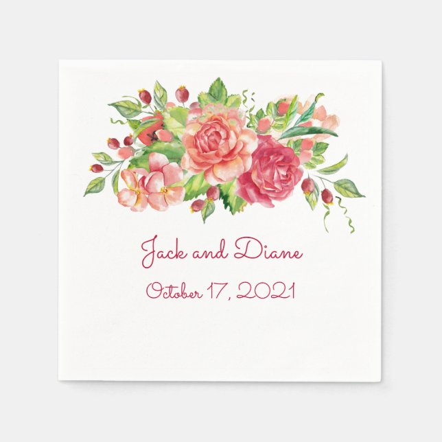 Rosa und Pfirsichblütenhochzeit Napkins Serviette (Vorderseite)