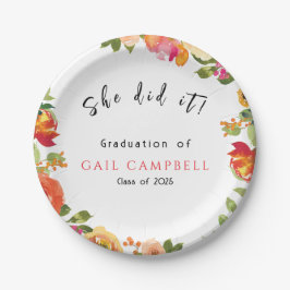 Rosa und pfirsiche Aquarellblumen Pappteller