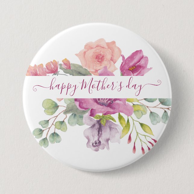 Rosa und pfirsiche Aquarellblumen personalisiert Button (Vorderseite)