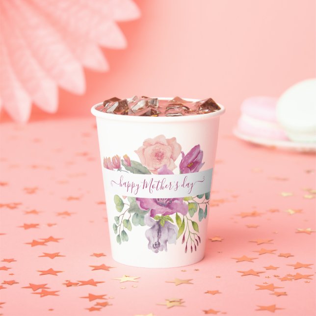 Rosa und pfirsiche Aquarellblumen personalisiert Pappbecher (Insitu)