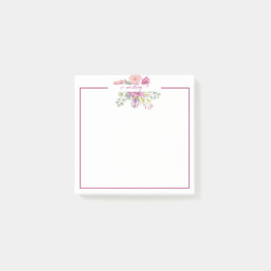 Rosa und pfirsiche Aquarellblumen personalisiert Post-it Klebezettel