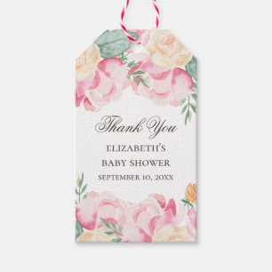 Rosa und pfirsichfarbene Babydusche Danke Geschenkanhänger