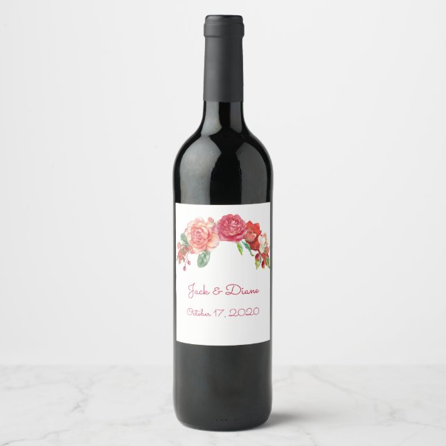 Rosa und pfirsichfarbene Hochzeitsweine Weinetikett (Vorderseite)