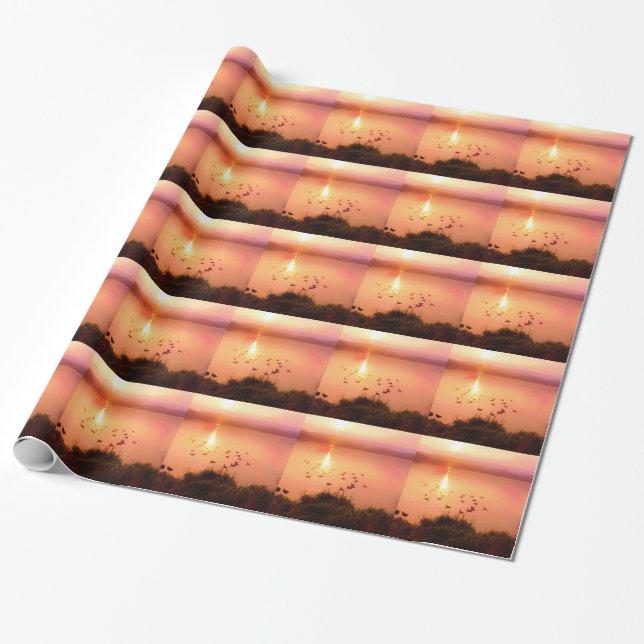 Rosa und pfirsichfarbene Seeufer Geschenkpapier (Ungerollt)