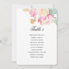 Rosa und pfirsichfarbene Sitzkarte. Hochzeitsplan Einladung