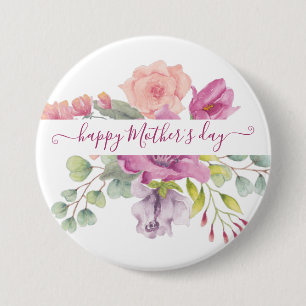 Rosa und pfirsichfarbene Wasserfarbe florale perso Button
