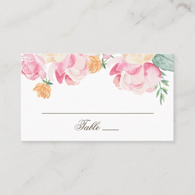 Rosa und pfirsichfarbener Garten Hochzeit Platzkarte (Vorderseite)