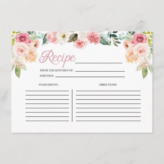 Rosa und pfirsichfarbenes Brautparty Rezeptkarte Begleitkarte (Vorderseite)