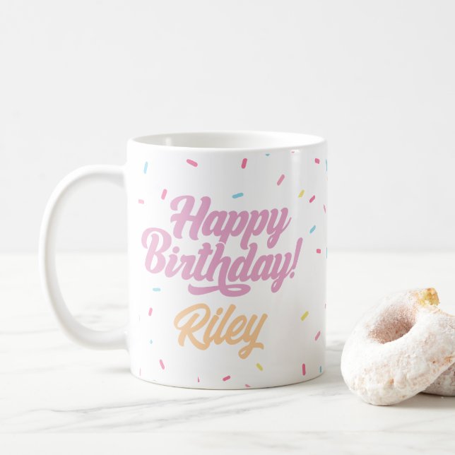 Rosa und Regenbogensprinklen - individuell einstel Kaffeetasse (Mit Donut)