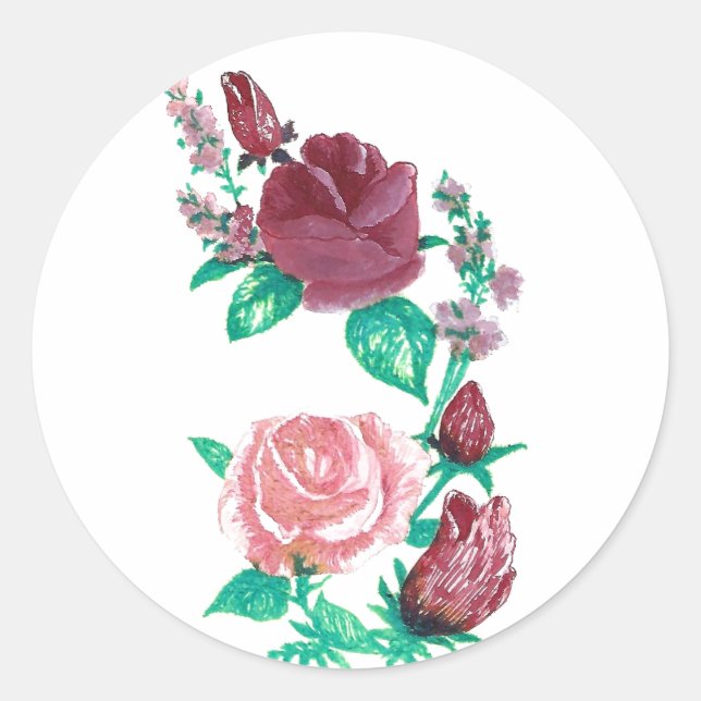 Rosa und Rosa Rose Blumendesign runden Runder Aufkleber (Vorderseite)